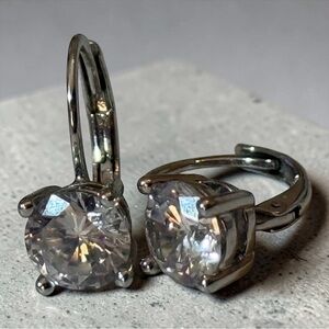 Nadri Classic Round Cubic Zirconia Silver Basket Leverback Earrings